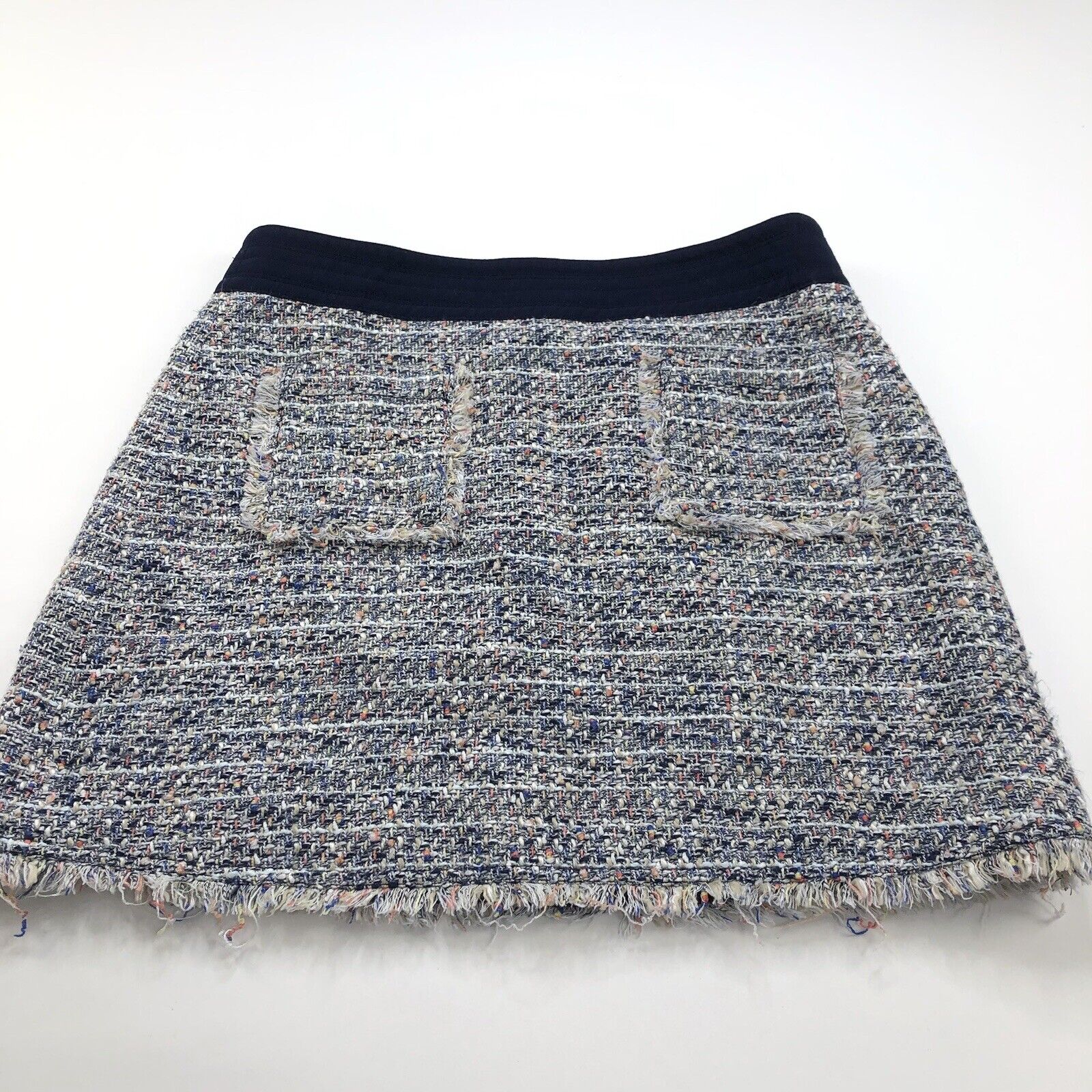 J. Crew Tweed Frayed 12 (Fits 32w) Acrylic Women's Zip Flat Skirt E7383